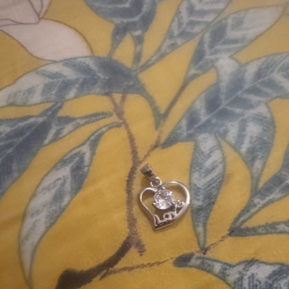 Heart 'Love' Pendant with Clear Stone - Silver Tone